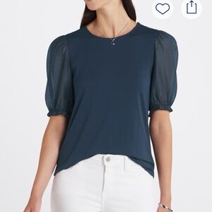 Chic Navy Puff Sleeve Blouse